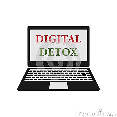 Note on the screen of the laptop is Digital Detox. On Open Computer, there is a reminder that says about the ban on using the gadg Stock Photo